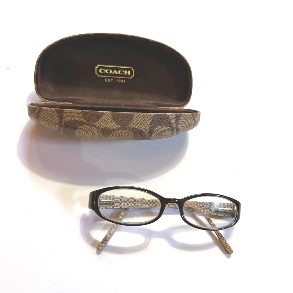 Coach Brown Signature Monogram Oval Eyeglass Frames with Hard Case